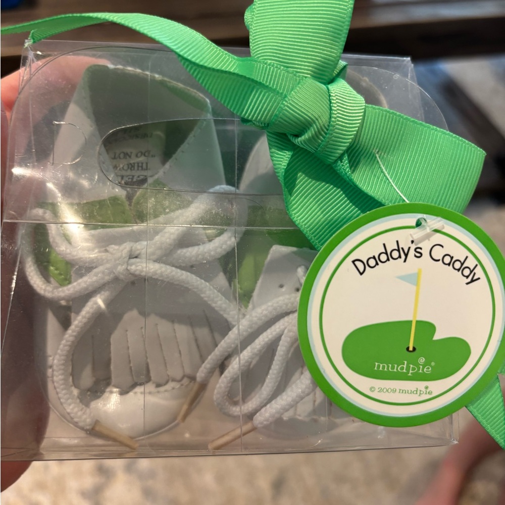 Mud Pie White and Green Baby Walker Shoes